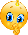 A yellow smiley face with a finger to its lips, indicating silence or shh