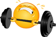 A yellow emoji with a determined expression lifting a barbell