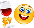 A glass of red wine and a smiling emoji