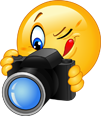 Winking emoji holding a camera