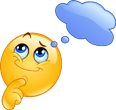 A yellow smiley face with a contemplative expression and a thought bubble.