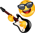 Smiling emoji with sunglasses playing electric guitar