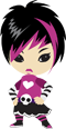 Cartoon character with pink and black hair