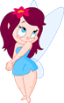 Cartoon fairy girl with purple hair and blue dress