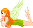 Cartoon fairy with orange hair and green wings