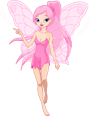 Cartoon fairy with pink hair and wings