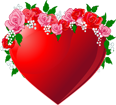 A red heart with floral decorations