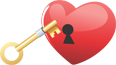 A key unlocking a heart-shaped lock