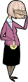 Cartoon character with pink blazer and glasses