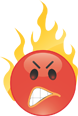 An angry red character with a menacing face