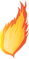 Stylized flame graphic with orange and yellow colors