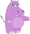 A cartoon hippo with blue eyes and eyelashes