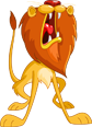 A cartoon lion with a large mane and open mouth