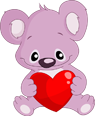 Cartoon koala holding a red heart