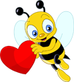 Cartoon bee holding a red heart