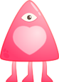 A pink triangle with a heart and an eye