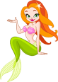 Cartoon mermaid with orange hair and green tail