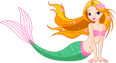 Cartoon mermaid with orange hair and pink bikini
