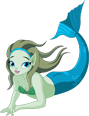 Cartoon mermaid with green tail and blue headband