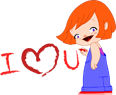 Cartoon girl with red hair and blue dress