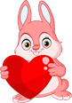 Cartoon pink bunny holding a red heart