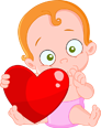 Cartoon baby holding a red heart
