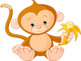 A cartoon monkey holding a banana