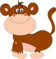 A cartoon monkey with a big smile and brown fur