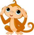 Cartoon monkey with hands over eyes