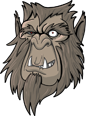 Cartoon werewolf face with sharp teeth