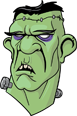 Cartoon Frankenstein's monster with green skin and bolts on his neck