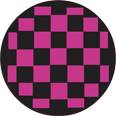 A circular checkered pattern with pink and black squares
