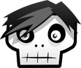 Cartoon skeleton with black hair and large eyes