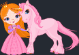 Cartoon princess with a pink horse