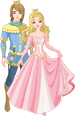 Cartoon princess and prince in royal attire