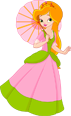 Cartoon princess in pink dress with a parasol