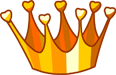Golden crown icon with hearts on a brown background