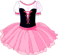 Illustration of a pink ballet tutu with a black and white top