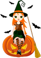 Cartoon witch sitting on a pumpkin