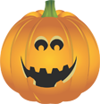 A smiling jack o' lantern with a green stem
