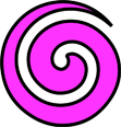 Pink spiral icon on black background