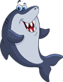 Cartoon shark with sharp teeth and a big smile