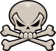 Skull and crossbones icon on a black background