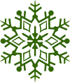 White snowflake design on green background