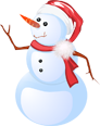 Cartoon snowman with red scarf and hat