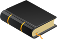 A 3D illustration of a black journal with yellow accents
