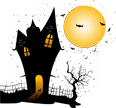 A blurry image of a night sky with a large yellow moon and small yellow stars against a black background.