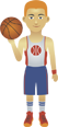 Cartoon basketball player in white and blue uniform