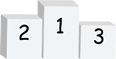 Three white podium steps with numbers 1, 2, and 3.
