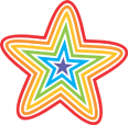 Multicolored star icon on a red background